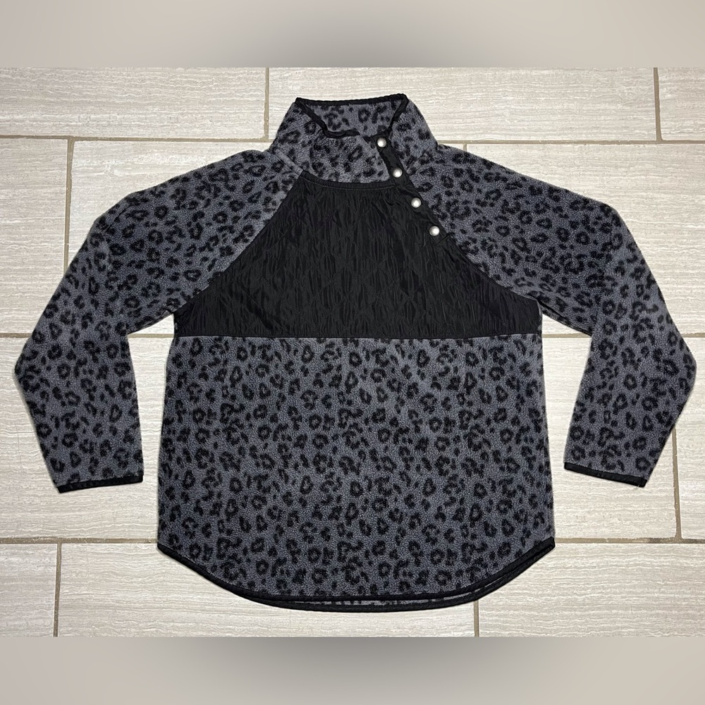 J. Crew Fleece Leopard Quilted Button Neck Sherpa Tunic Women’s Size Large